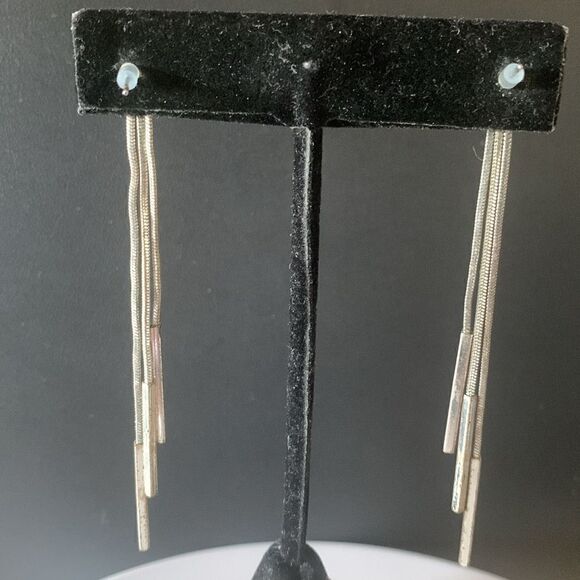 Cool Metal Uneven Dangle Earrings with a Square stud, Unmarked - Picture 3 of 3